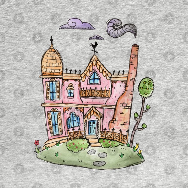 Pastel Queen Anne Victorian House in Watercolor by narwhalwall